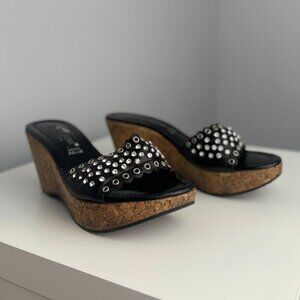Chiara Pasquini Italian Genuine Leather Bejeweled Platform Wedges